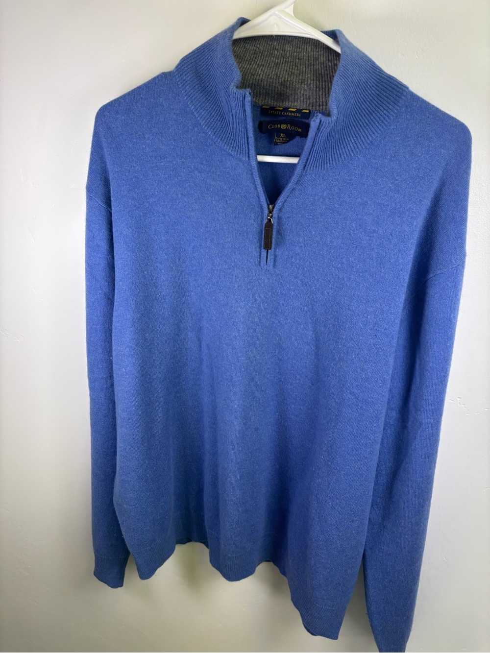 CASHMERE QUARTER ZIP SWEATER  MEN XL  MEDIUM BLUE  CLUB ROOM ESTATE 100 CASHMERE